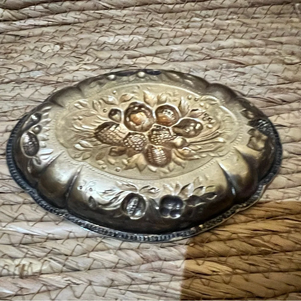 Sweet Vintage Brass Fruit Trinket Tray Flower Home Decor Textured Dainty Texture